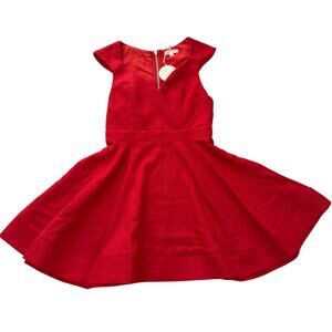 NWT Luxxel Red Fit & Flare Dress Size M Cap Sleeve V-Neck Skater Dress
